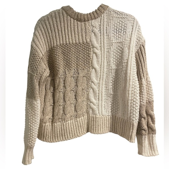 Aerie Cream and Beige Crewneck Knit Sweater Size XS - Picture 2 of 4